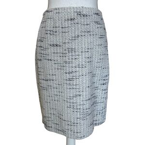 St John Collection Wool Tweed Knit Pencil Skirt White Blue Womens 8